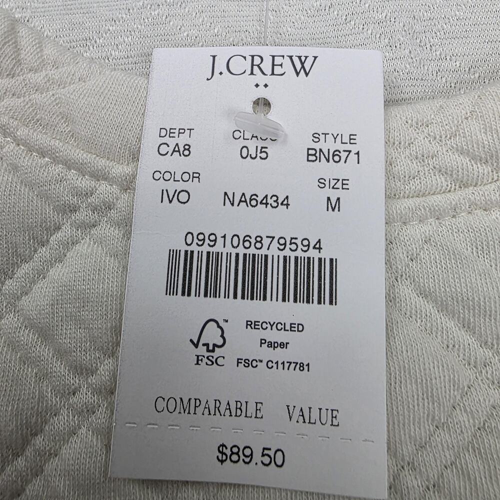 J Crew Sweater Womens Medium Ivory Quilted Pullover Long Sleeve Textured Casual - Picture 3 of 16
